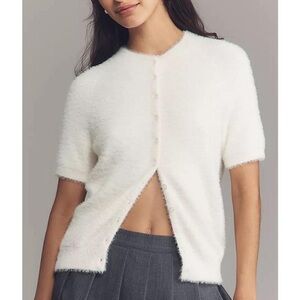 Anthropologie Cream Fuzzy Cardigan